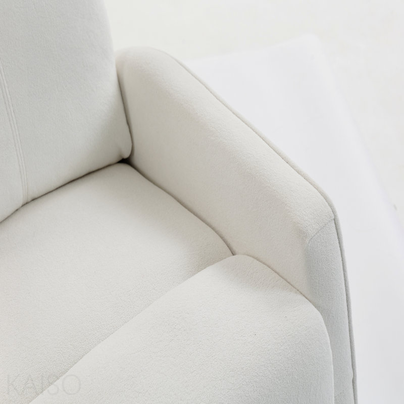 Short Plush Manual Button Armchair Sofa, Blanc