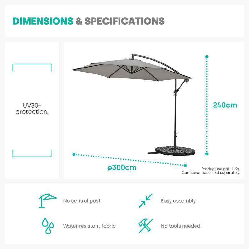 Screven 300cm Parasol, Grey