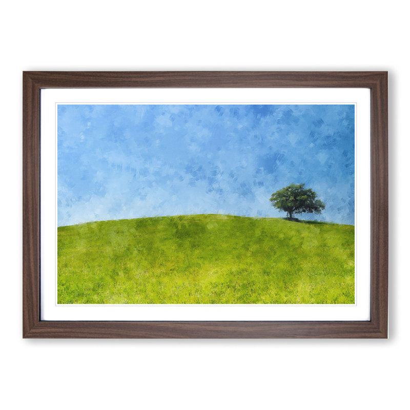 Tree upon a Hill - Picture Frame Graphic Art, 48cm H x 65cm W x 2cm D, Walnut