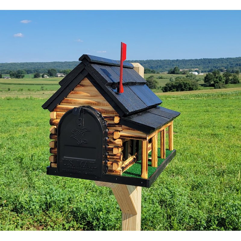 Boîte aux lettres Amish Log Cabin, faite à la main, Noir