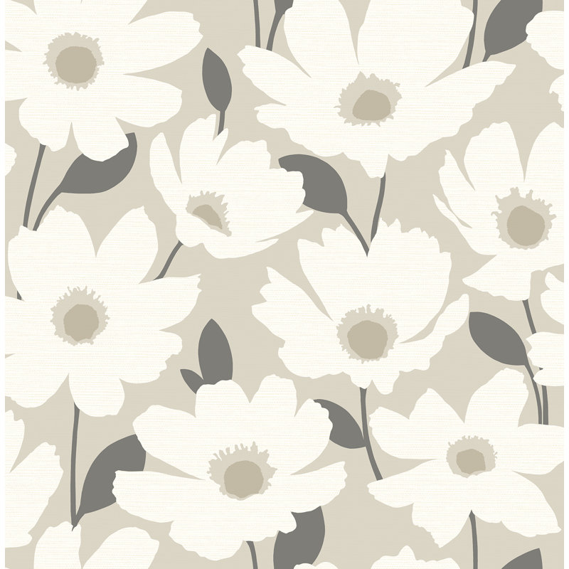 Papier peint floral gris Annaleena, Gris foncé