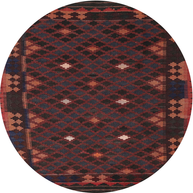 Tapis de zone orange/noir contemporaine Bernards, Rond 3 pi