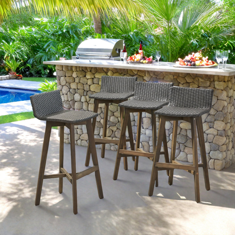 Oxendine Outdoor 30.75'' Bar Stool, Gray Frame / Gray Cushion