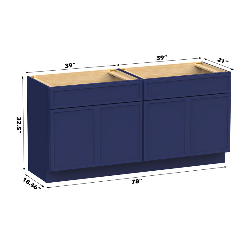 78" Double Bathroom Vanity Base Only, Blue