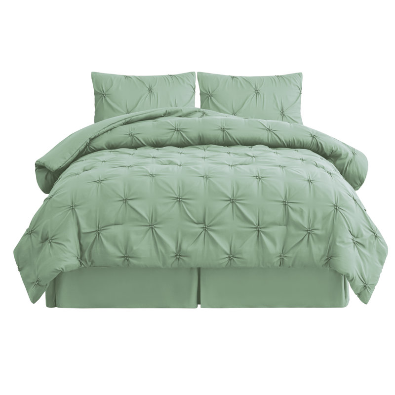 Classic Spring Pintuck Comforter Set, Twin Comforter + 1 Standard Sham, Sage