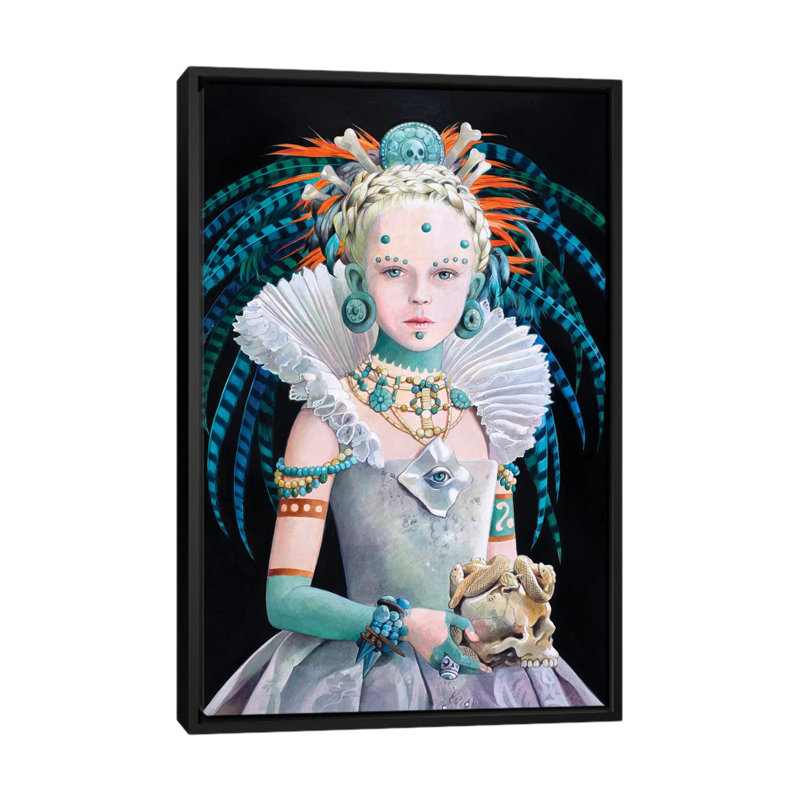 « regina maya », impression sur toile, H 26 po x l 18 po x P 1,5 po, Toile avec cadre noir, Pas de tapis
