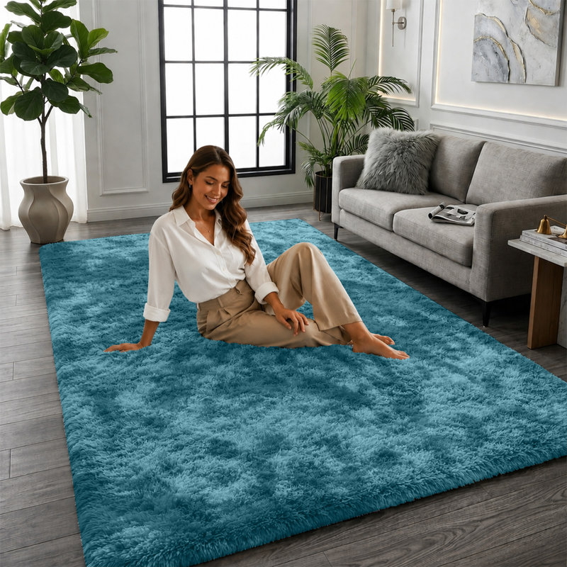 Solid Colour Machine Tufted Shag Area Rug, Rectangle 80 x 150 cm