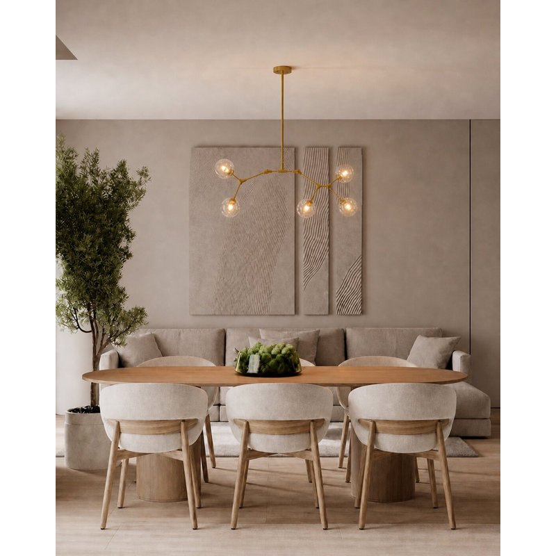 Lustre modulaire doré moderne 5 lumières, Doré, Ambre