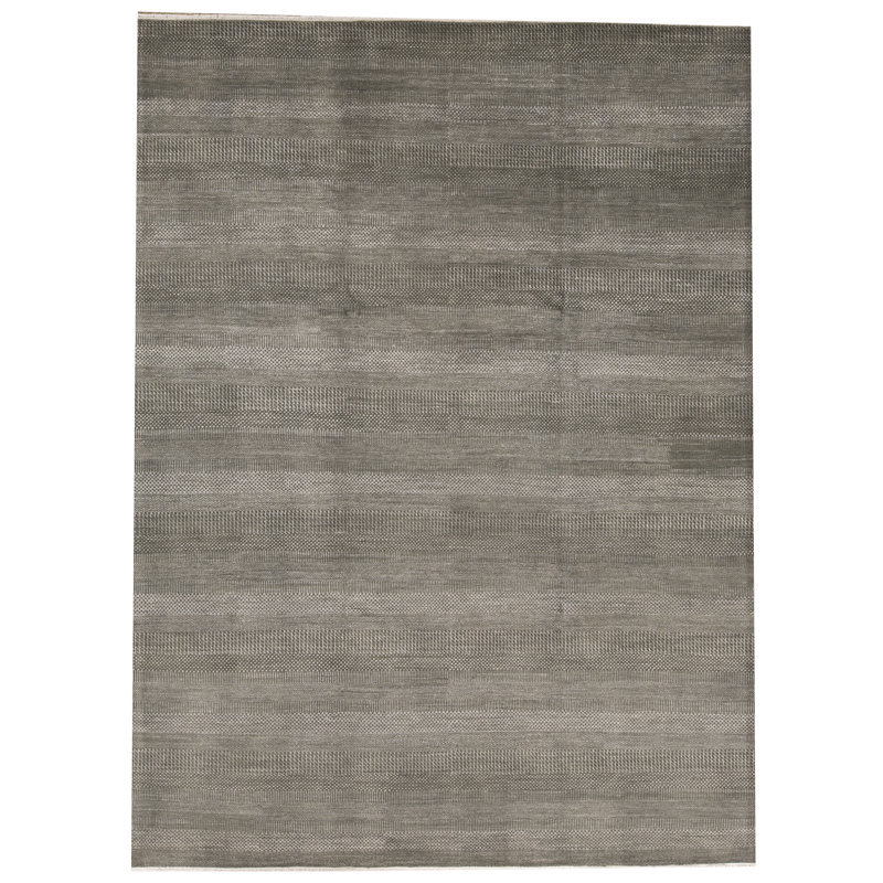 Tapis gris foncé et argent noué à la main de haute qualité