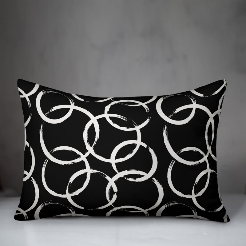  Coussin décoratif géométrique intérieur / extérieur en polyester, Noir, H 18 po x l 25 po