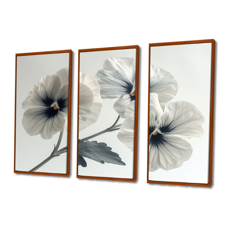 Rosenow - Ensemble de décorations murales Pensies, Toile avec cadre flottant brun, H 28 po x l 36 po x P 1 po
