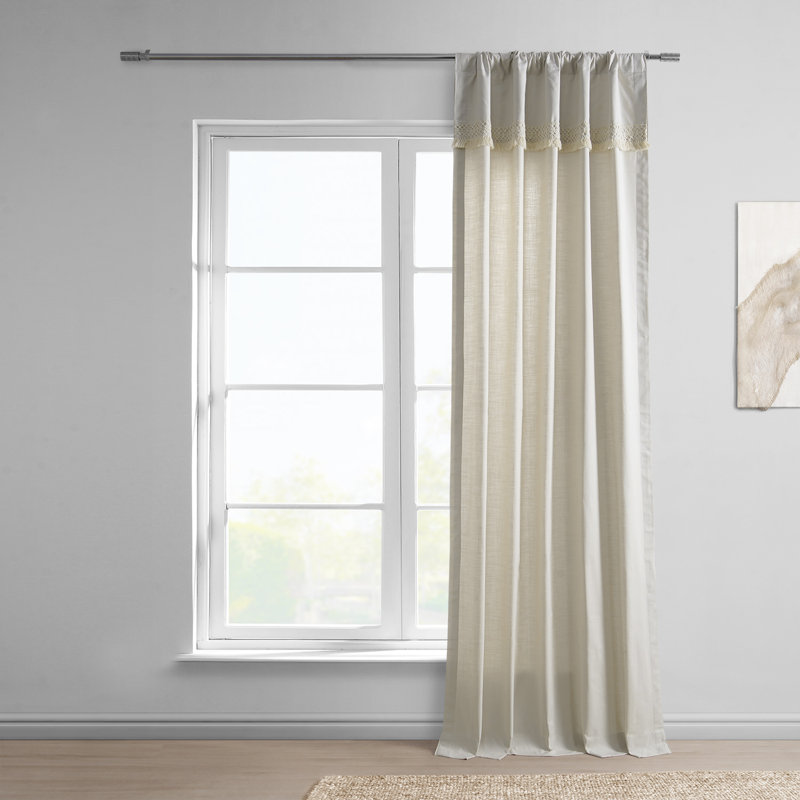 100% Cotton Semi Sheer Curtain Single Panel, 50" W x 84" L, Scalloped White