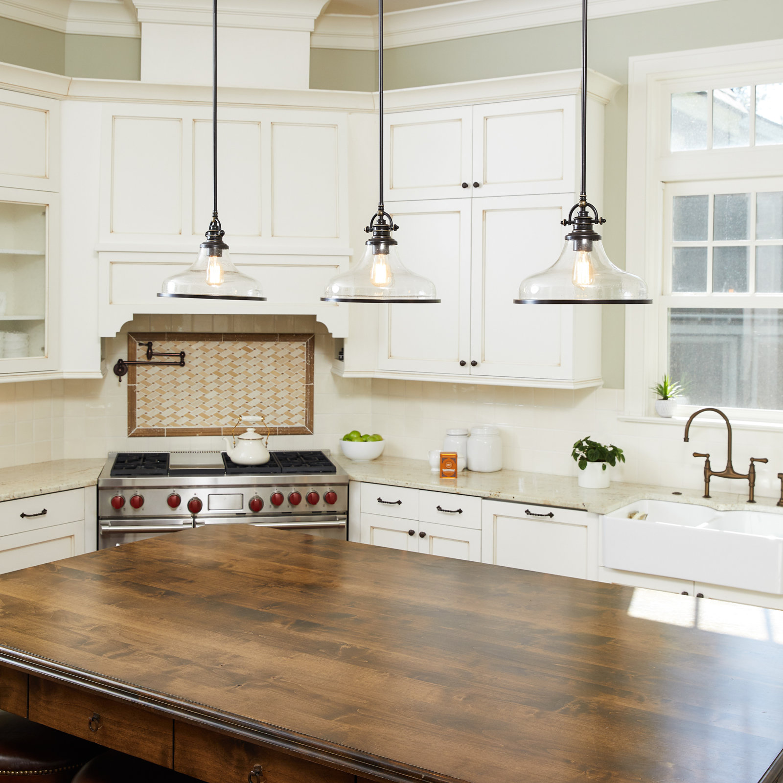 Maybery Dimmable Dome Single Light Pendant, Palladian Bronze, 11.5" H x 13.5" W x 13.5" D, Clear Seedy Glass