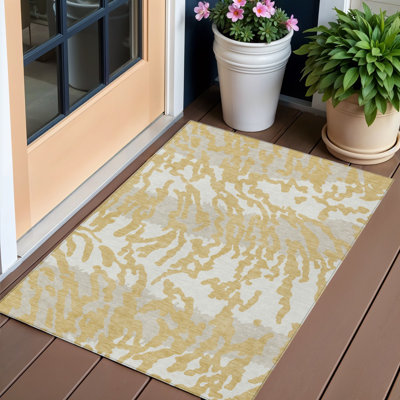 Tapis intérieur lavable à motif animal 3 pi x 5 pi gris et ivoire