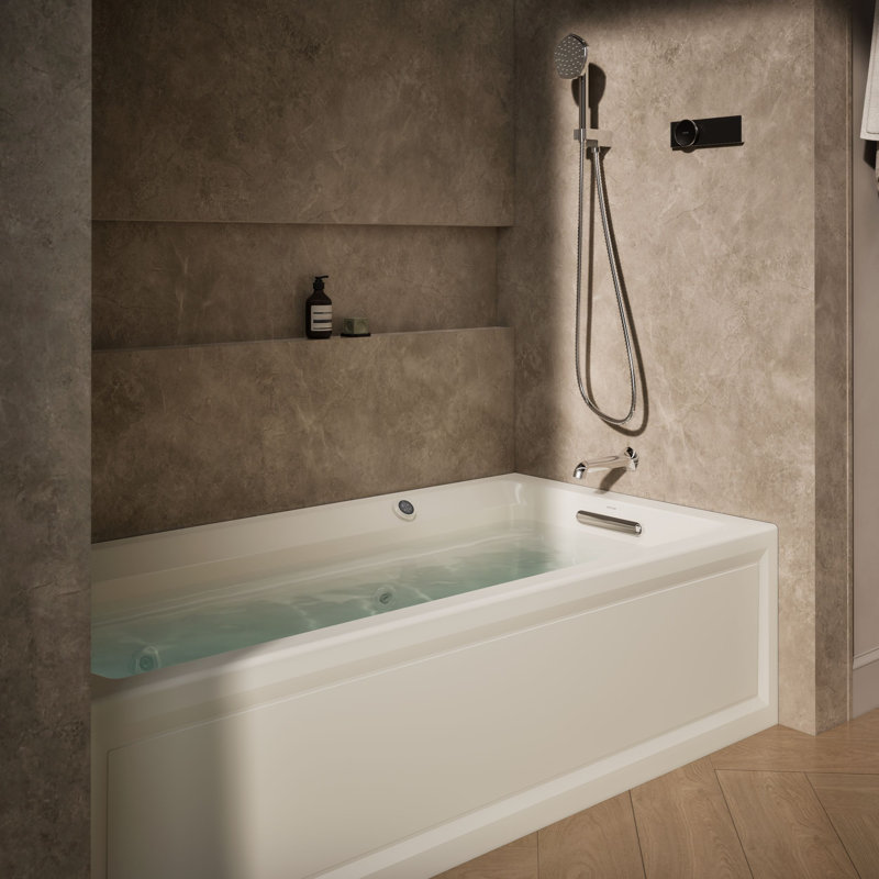 Baignoire tourbillon en acrylique avec chauffe-eau 72 po x 36 po Archer, Biscuit, Droite