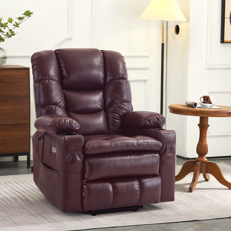 Platz Dual Motor Power Recliner Lift Chair with Massage and Dual Heating, Adjustable Headrest, Faux Leather