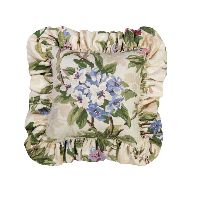 Hillhouse 14" Square Floral Cotton Pillow with Ruffle