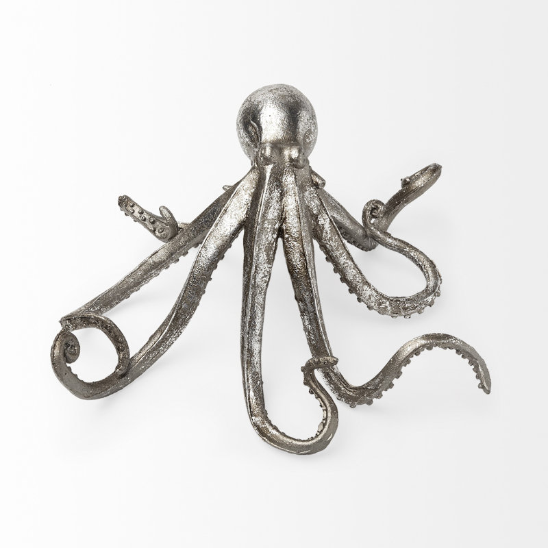 Louvenia Antiqued Silver Resin Octopus Tabletop Sculpture, 12" H x 7" W x 13" D