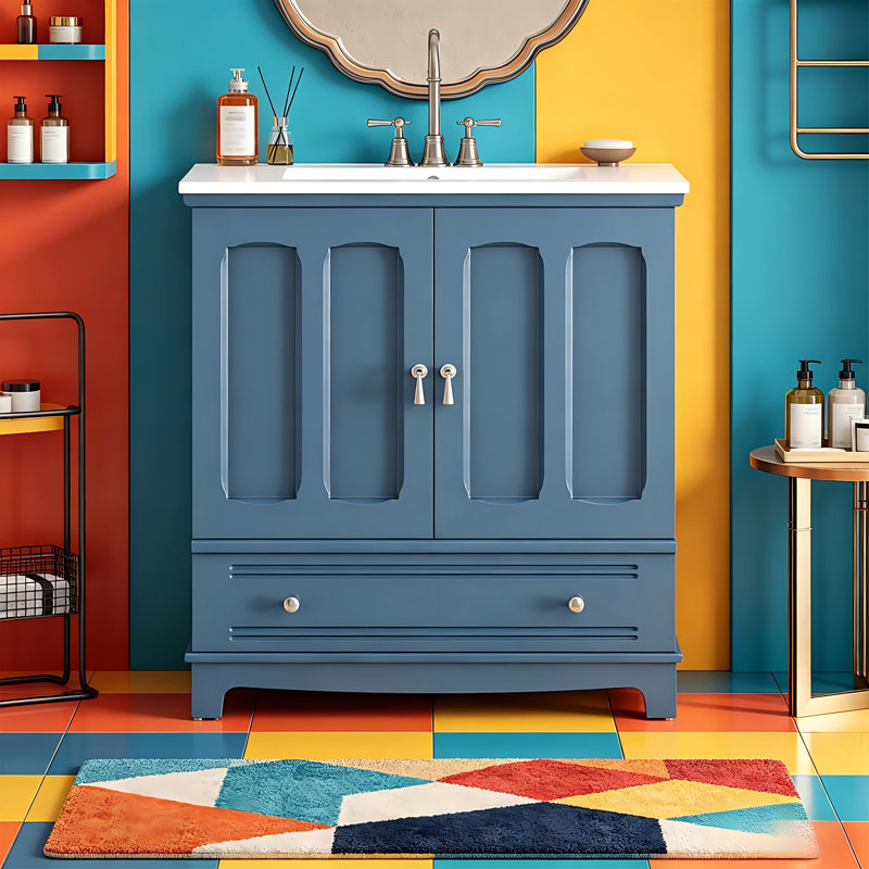 Meuble-lavabo 30 po avec lavabo en céramique, Bleu