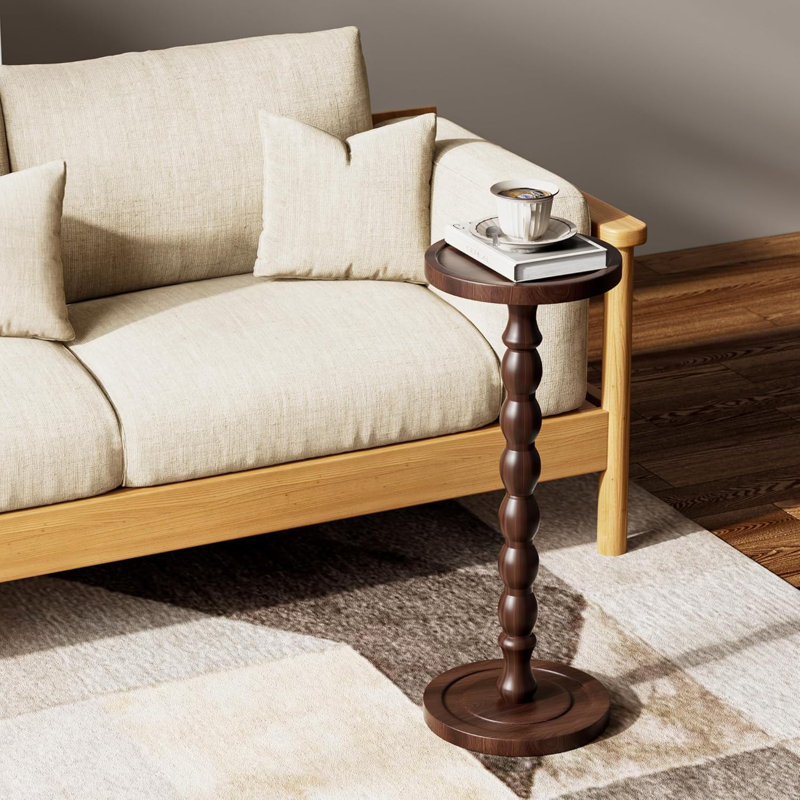 Solid Wood Side Table For Small Spaces, Rubber Wood Round Pedestal End Table For Living Room, Bedroom, Office, Mid-Century Modern Design With Waterproof Finish
