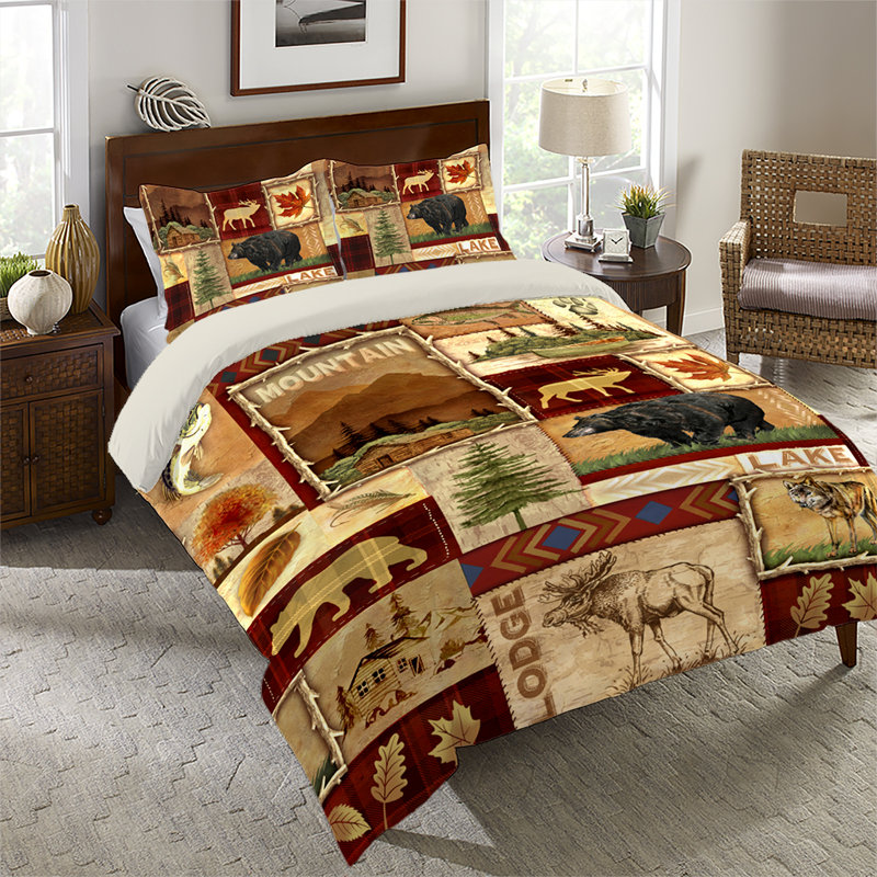 Lodge Collage Cotton Machine Woven Patchwork Comforter, Twin