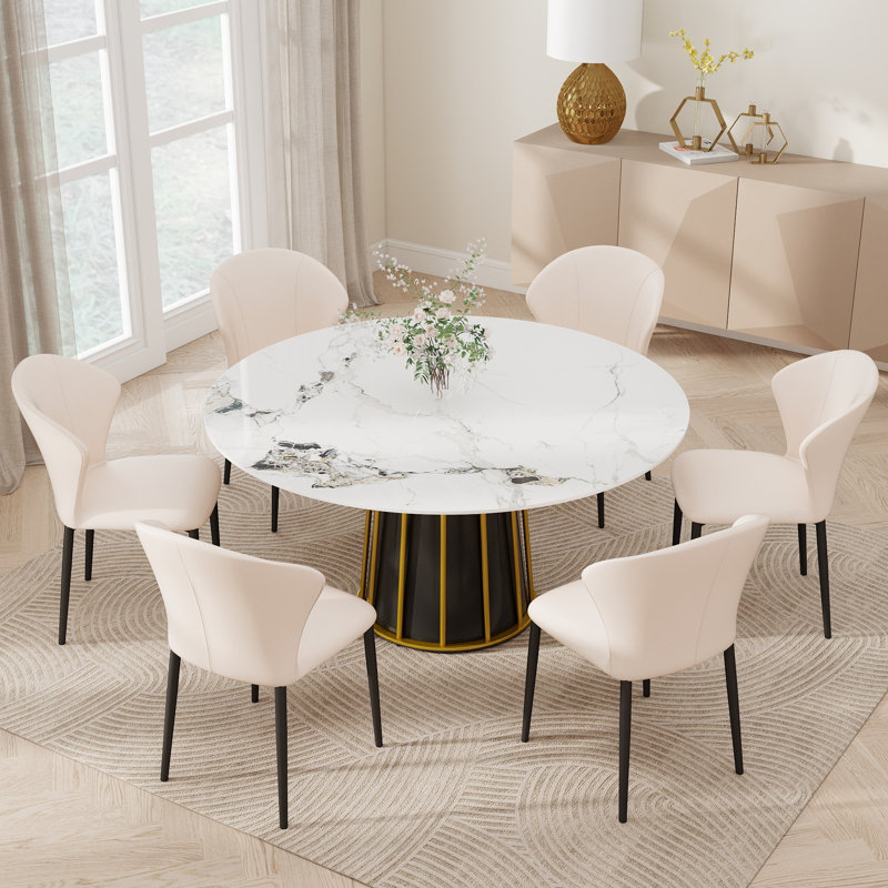 59.05" Modern Round Sintered Stone Dining Table, Pattaferi