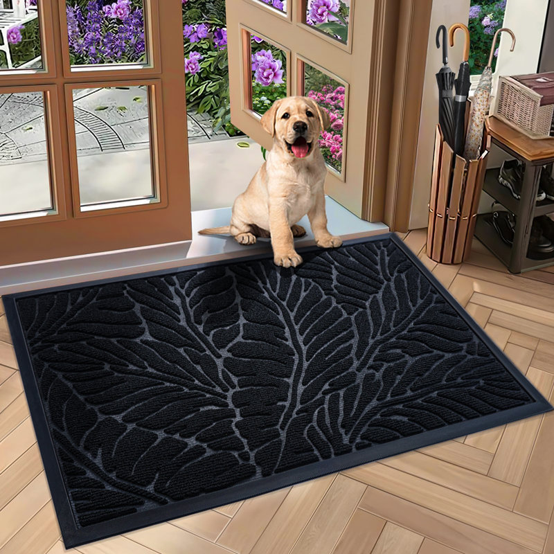 Personalizable Non-Slip Floral Outdoor Doormat, Black, 38.1cm W x 61cm L