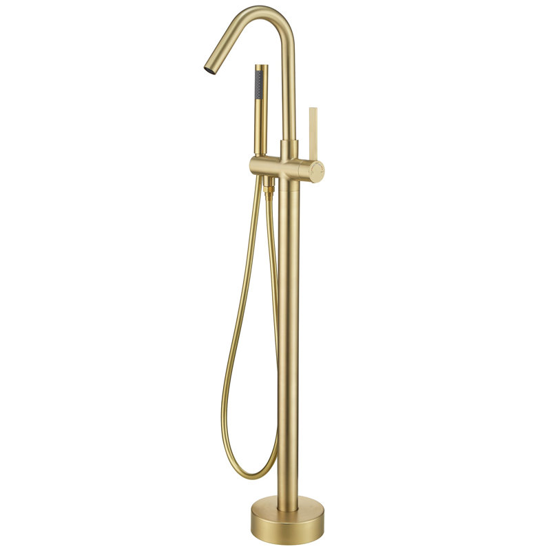 Floor Clawfoot Tub Faucet with Diverter, Brushed Gold