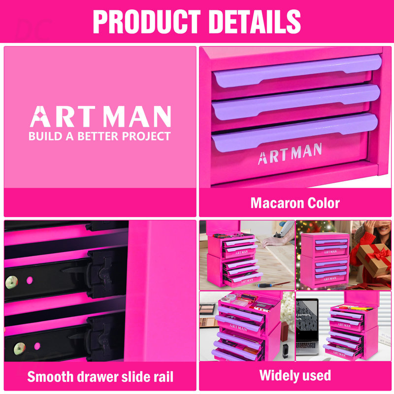 Boîte de rangement de bureau de style tiroir, outil magique d'organisation de poste de travail de bureau, support de rangement de bureau, armoire de rangement pour cosmétiques - {Rose rouge-mauve - couleur, 2 + 3 couches}, buffet