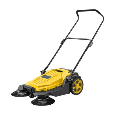 Manual Walk-Behind Floor Sweeper with 25.6" Width, 5-Gallon Debris Container, and Adjustable Handle for Patios, Garages, and Driveways