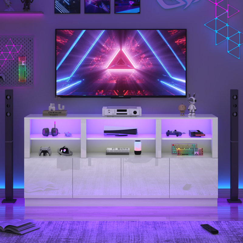 Modern High Gloss 69.7"TV Stand For 65/70/75/80 Inch Tvs With RGB LED Lights, TV Media Console Table For Living Room, White