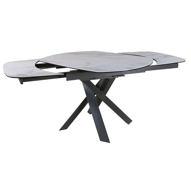 Arcibaldo Extendable Oval Metal Base Dining Table, White/Gray/Gray