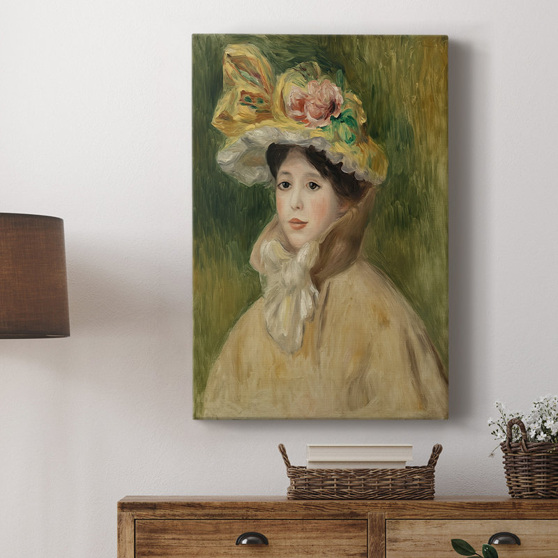 Femme à la capeline - Femme sur toile tendue avec châssis par Pierre-Auguste Renoir, 12 x 18