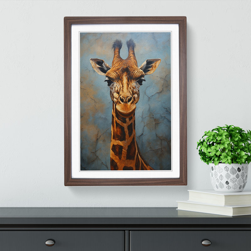 Giraffe Hard Edge Painting - Framed Print, Walnut Framed, 34cm H x 25cm W