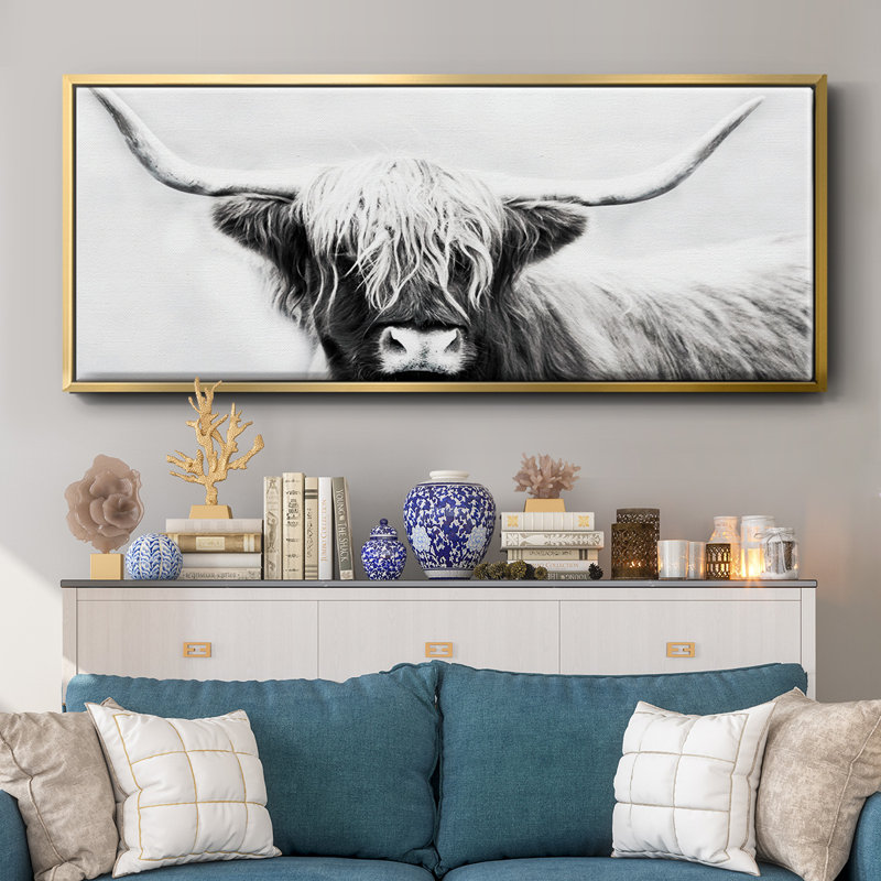 Highland Longhorn - toile encadrée, H 24 po x l 60 po