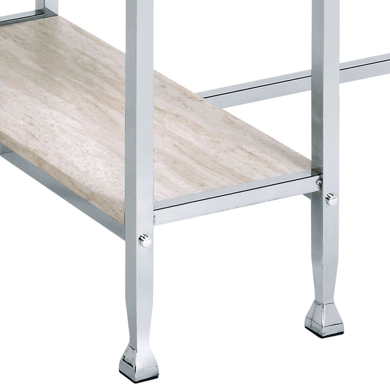 Table à hauteur de comptoir avec 2 tablettes, blanc antique et chrome