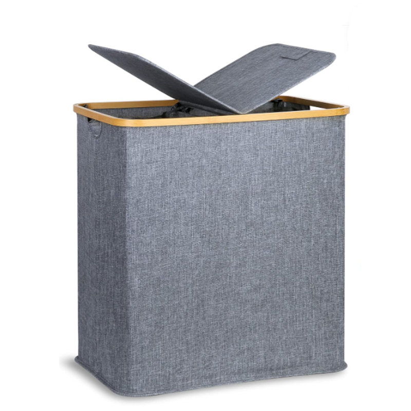Laundry Hamper with Lid-Large Laundry Basket with Bamboo Handles, Grey Hampers for Laundry, Dirty Clothes Hamper