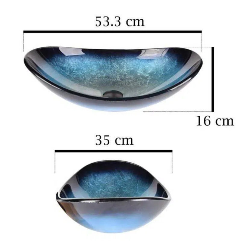 Metro Lane 53.3mm L x 35mm W Glass Specialty Sink with Tap, Blue