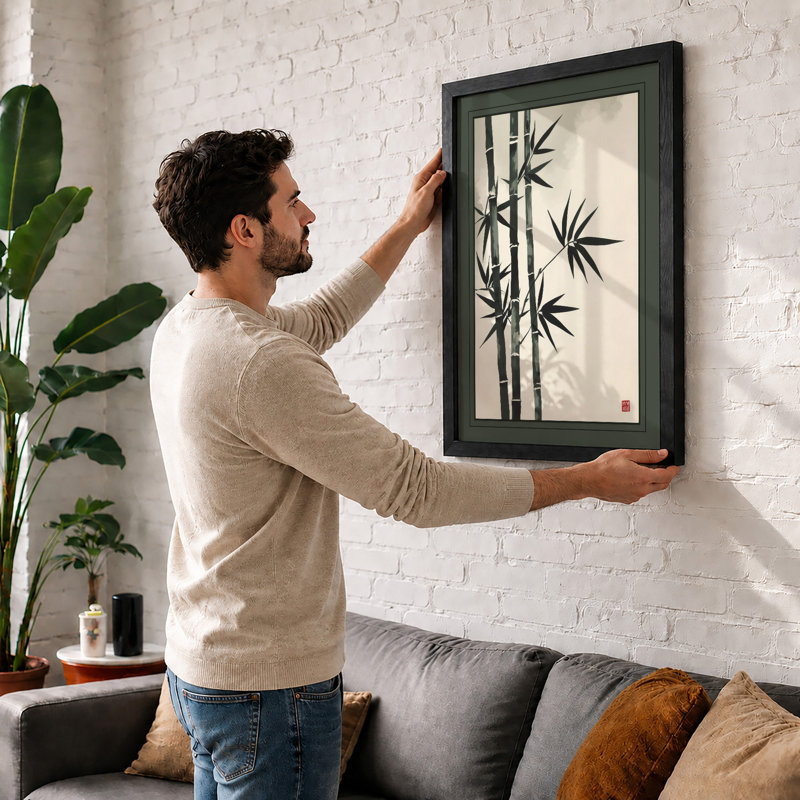 Bamboo Study Japandi - Framed Print, Walnut, A1 - 84.1 x 59.4 cm