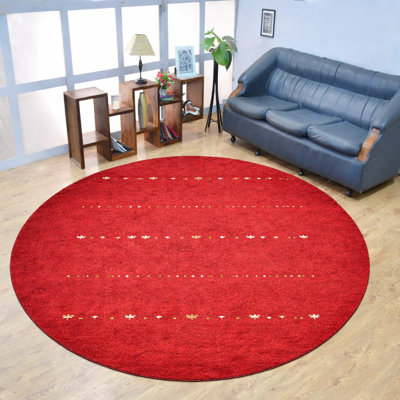 Maggiemae Hand Knotted Loom Wool Eco-Friendly Area Rugs - Octagon, Red Colour, Contemporary Modern Design, High Pile Thick Handmade Anti Skid Area Rugs for Living Room, Bed Room