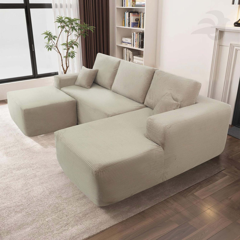 Canapé modulaire Cloud avec méridienne en U et assise profonde pour un confort ultime, aucun assemblage requis.
