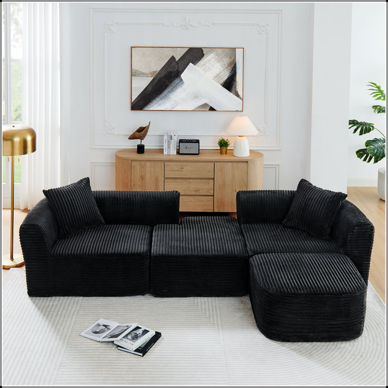 Canapé modulaire Cloud, Velours côtelé noir
