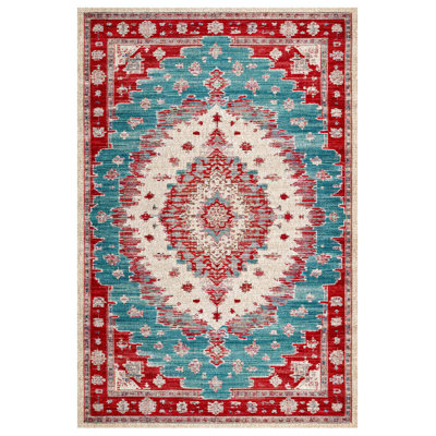Gulustan Blue Red Oriental Machine Printed Cotton Polyester Area Rug
