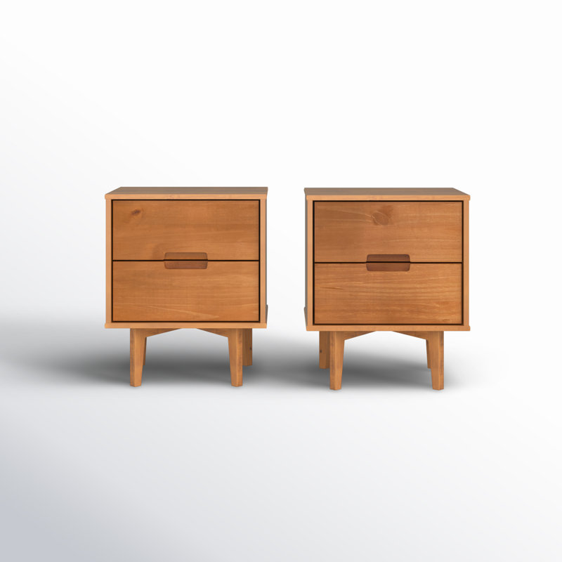 Aizlyn Mid-Century Modern Solid Wood Groove-Handle Nightstands, Caramel