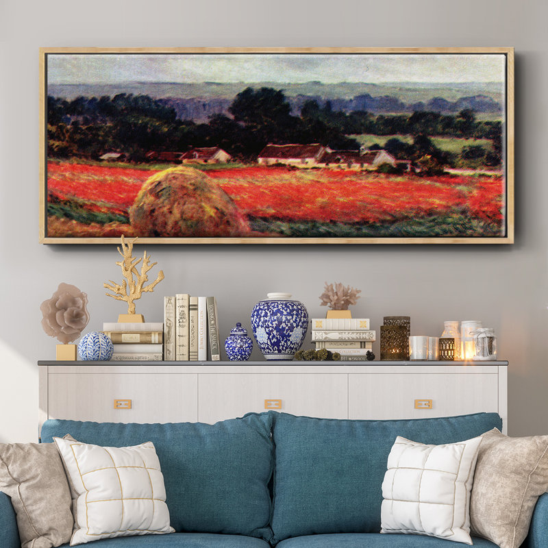 «The Poppy Blumefeld (The Barn)», reproduction sur toile par Claude Monet, 8" H x 20" W x 1.5" D, Toile avec cadre naturel