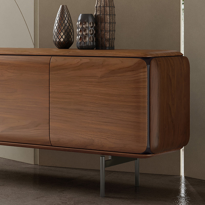Meuble télé en bois de frêne massif et métal avec 2 armoires, H 18,5 po x L 70,86 po x l 15,74 po