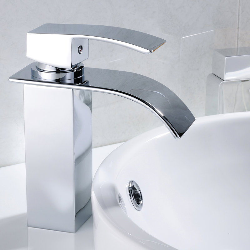 Robinet de lavabo de salle de bain - Poignée, lavabo contemporain à fixation sur comptoir à 1 trou