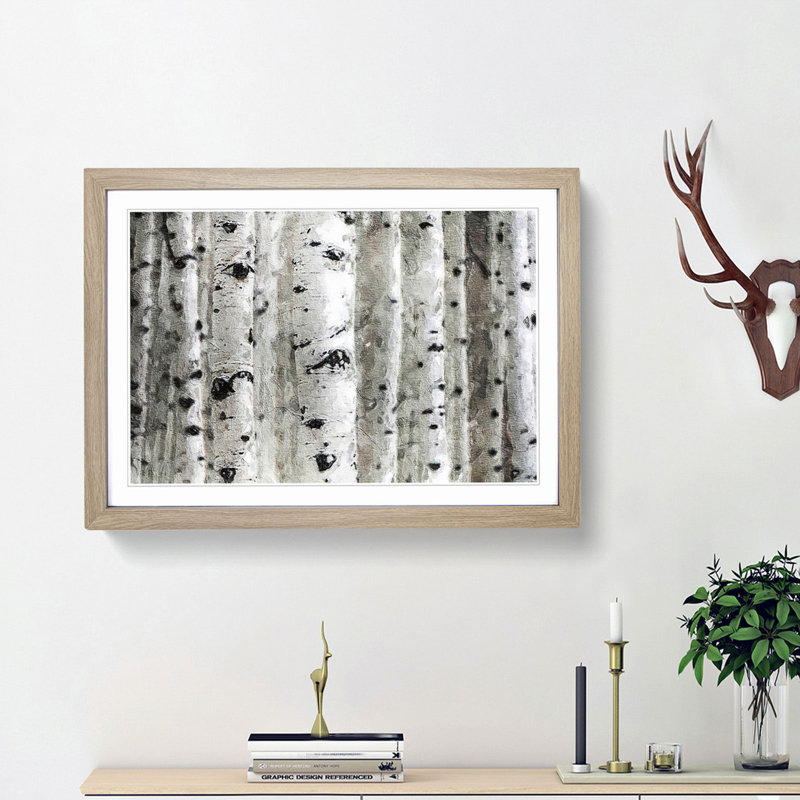Silver Birch Tree Forest - Picture Frame Painting Print, 36cm H x 48cm W x 2cm D, Oak Framed