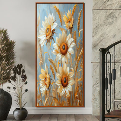 Dirrick Sunflowers In The Wheat Barnyard IV - Sunflowers Framed Canvas Print