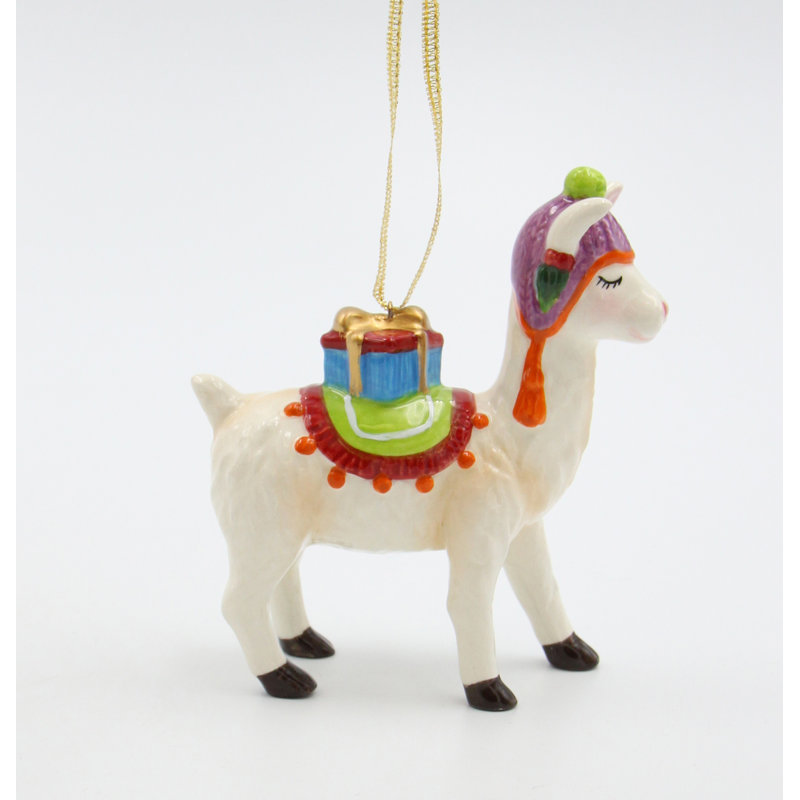 Figurine décorative en forme de Lama portant un cadeau
